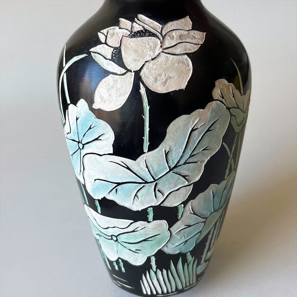 Vintage Hand Painted Floral Ceramic Vase Art Décor Oriental Chinoiserie - Picture 3 of 5